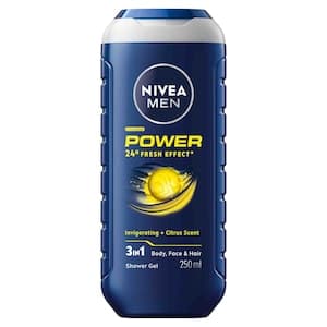 NIVEA MEN 3in1 Shower Gel Body Wash Power Fresh 24h Fresh Effect Citrus Scent 250ml