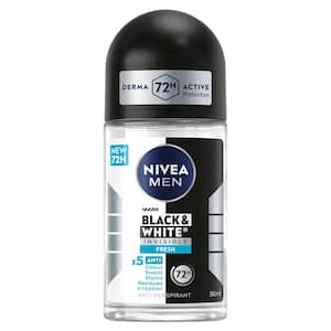 NIVEA MEN Black & White Invisible Antiperspirant Deodorant, Fresh, 72H Active Protection, 5IN1,  50ml