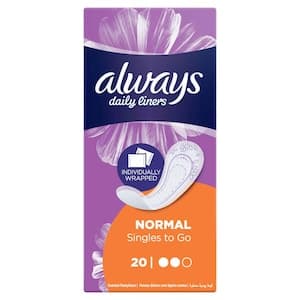 Always Daily Liners Comfort Protect Individually Wrapped Normal Pantyliners White 20 Liners