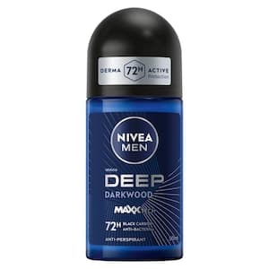 NIVEA MEN Deep MaxxTech Darkwood Roll-On  with Black Carbon, 72H Odor & Sweat Protection, Warm Darkwood Scent, 50ml