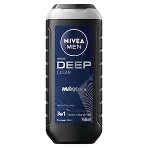 NIVEA MEN 3in1 Shower Gel Body Wash DEEP Micro-Fine Clay Woody Scent 250ml