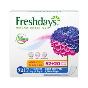 Freshdays Pantyliners Cotton Feel Long Scented, 72 Count