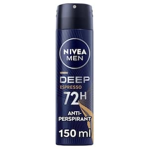 NIVEA MEN Deep Espresso Spray with Black Carbon, 72H Sweat & Odor Protection, Energizing Espresso Scent, 150ml