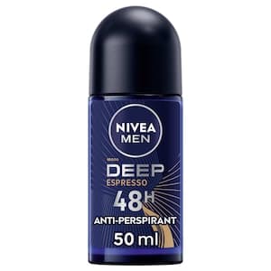 NIVEA MEN Deep Espresso Roll-On with Black Carbon, 72H Sweat & Odor Protection, Energizing Espresso Scent, 50ml