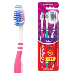 Colgate Zig Zag Medium Toothbrush with Tongue Cleaner, 3 PCS
