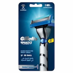 Gillette Mach3 Turbo Razor with Blades, 3 PCS