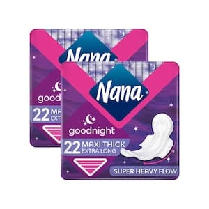 Nana Night Maxi Sanitary Pads with Wings Extra Long and Thick 22 Pads, Pack of 2