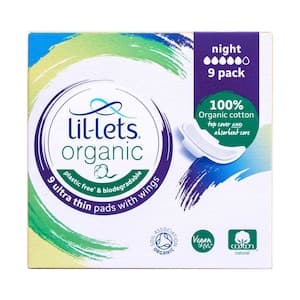 Lil-Lets Organic Ultra Thin Night Sanitary Pads With Wings White 9 Pads