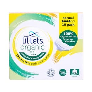 Lil-Lets Organic Ultra Thin Normal Sanitary Pads With Wings White 10 Pads
