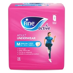 Fine Active Postpartum and Incontinence Underwear for Women, medium size, 80 - 120cm waist, 12 Diapers