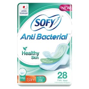 Sofy Anti-Bacterial Original Slim Sanitary Pads With Wings Large White 28 Pads