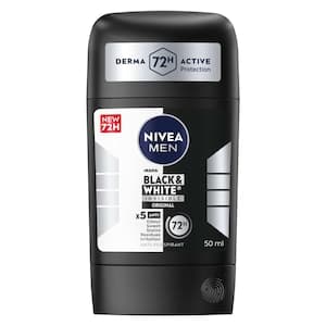 NIVEA MEN Black & White Invisible Antiperspirant Stick Deodorant, 72H, 50ml