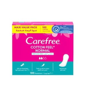 Carefree Cotton Feel Perfume Free Panty Liners Normal Size Pack of 100