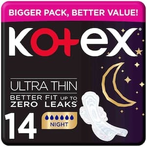 Kotex Natural Ultra Thin Pads 100% Cotton Pad Overnight Protection Sanitary Pads with Wings 14 Sanitary Pads