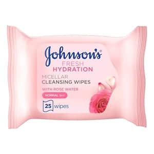 Johnson's  Fresh Hydration Micellar Cleansing Facial Wipes With Rose Water Normal Skin 25 Wipes