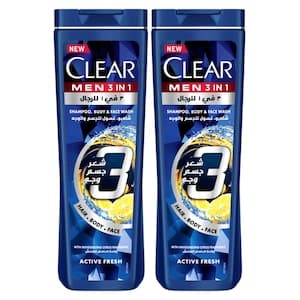 Clear Men 3in1 Shampoo Body + Face Wash Active Fresh 400ml Pack of 2