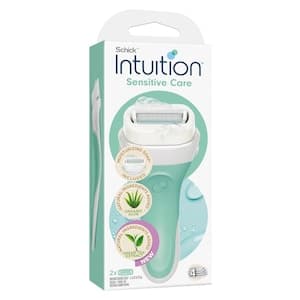 Schick Intuition Sensitive Care Kit Razor with Cap and Cartridge Refill Pack of 2
