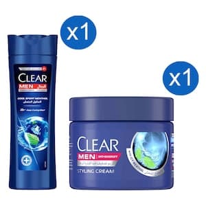 Clear Cool Sport Menthol Anti-Dandruff Shampoo for Men and Anti-Dandruff Styling Cream for Men 400ml+275ml