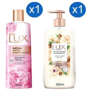 Lux Soft Rose Body Wash and Velvet Jasmine and Almond Oil Perfumed Hand Wash 250ml+250ml