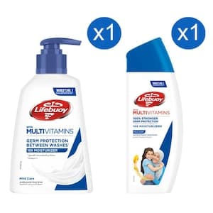 Lifebuoy Mild Care with Multivitamins Anti-Bacterial Body Wash and Mild Care with Multivitamins Anti-Bacterial Hand Wash 200ml+300ml