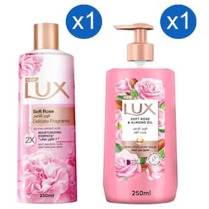Lux Soft Rose Body Wash and Soft Rose and Almond Oil Perfumed Hand Wash 200ml+300ml
