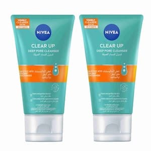 NIVEA Clear Up Deep Pore Cleanser Face Wash for Acne-Prone Skin, 150ml Pack of 2