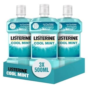 Listerine Daily Mouthwash Super Saver Pack, Cool Mint, 500ml Pack of 3