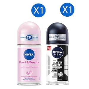 Nivea Pearl & Beauty Anti-Perspirant Deodorant Roll-on, 50ml + Men Black & White Invisible Anti-Perspirant Deodorant Roll-on, Original, 50ml