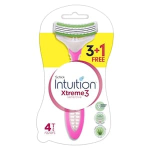 Schick Intuition Xtreme 3 Sensitive Disposable Razors for Women, Pack of 4
