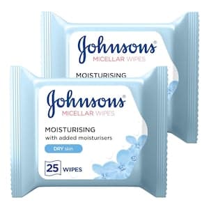 Johnson's Moisturising Micellar Facial Wipes for Dry Skin 25 Wipes, Pack of 2