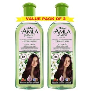 Dabur Amla Jasmine Hair Oil with Rosehip, Biotin and Linseed for Coloured Hair, Pack of 2, 300ml