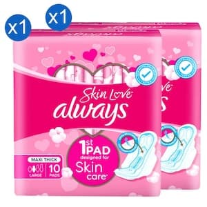 Always Cotton Thick Sanitary Pads, 10 Pads, Pack of 2