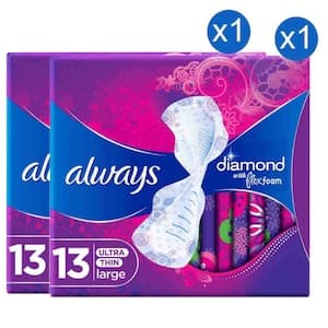 Always Radiant Extra Sanitary Pads, 13 Pads, Pack of 2