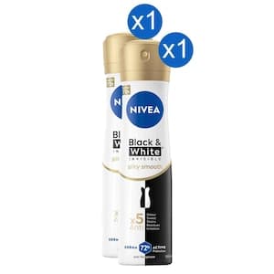 NIVEA Black and White Invisible Silky Smooth Anti-Perspirant Deodorant Spray 150ml, Pack of 2