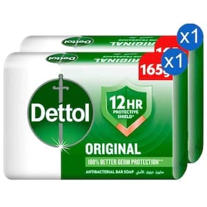 Dettol Original Antibacterial Bar Soap Classic Fresh Fragrance, 165g, Pack of 2