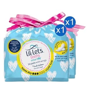 Lil-Lets Teens Ultra Thin Day Pads with Wings, 14 Pads, Pack of 2