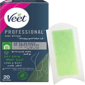 Veet Professional Hair Removal Wax Strips for Dry Skin Legs & Body, 20 Strips