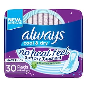 Always Cool & Dry No Heat Feel Maxi Thick Large Sanitary Pads with Wings 30 Pads