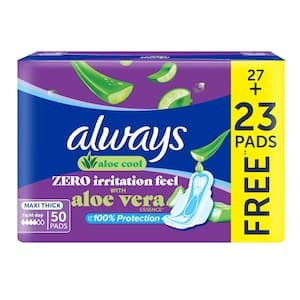 Always Cool & Dry No Heat Feel Maxi Thick Large Sanitary Pads with Wings 50 Pads
