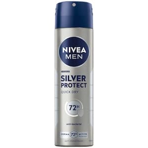 NIVEA MEN Silver Protect, Quick Dry Anti-Perspirant for Men Derma Active 72h Antibacterial Protection, Spray 150ml