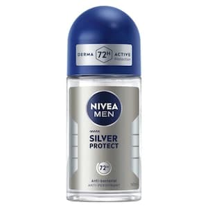 NIVEA MEN Silver Protect, Quick Dry Anti-Perspirant for Men Derma Active 72h Antibacterial Protection, Roll-On 50ml