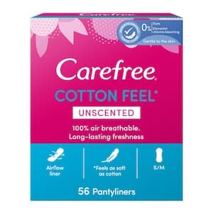 Carefree Cotton Feel Unscented  Pantyliners, breathable, Pack of 56