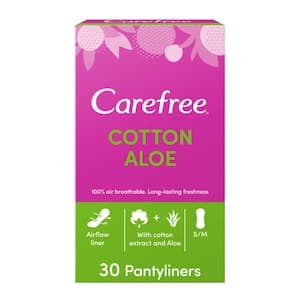 Carefree Cotton Aloe Regular Size Panty Liners breathable White 30 Liners