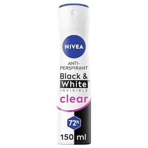 NIVEA Black & White Invisible Antiperspirant Deodorant Spray for Women, Clear, 72H Active Protection, 5IN1,  150ml
