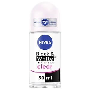 NIVEA Black & White Invisible Antiperspirant Roll-On Deodorant for Women, Clear, 72H Active Protection, 5IN1,  50ml