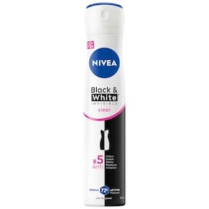 NIVEA Black & White Invisible Antiperspirant Deodorant Spray for Women, Clear, 72H Active Protection, 5IN1,  200ml