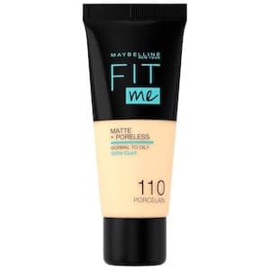 Maybelline New York Fit Me Matte+Poreless Liquid Foundation Tube, 110 Porcelain