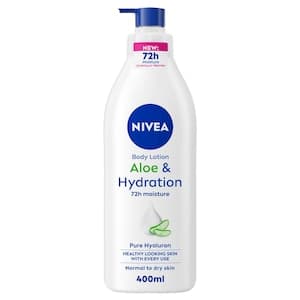 NIVEA Body Lotion for Normal to Dry Skin, Aloe & Hydration with Pure Hyaluron, 72H Fast Refreshing Moisture, 400ml