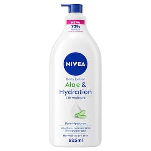 NIVEA Body Lotion for Normal to Dry Skin, Aloe & Hydration with Pure Hyaluron, 72H Fast Refreshing Moisture, 625ml