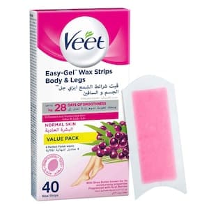 Veet Professional Hair Removal Wax Strip for Normal Skin Legs & Body, 40 Strips